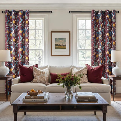 Rust Vintage Floral Curtains 84 Inch Long Luxury Whimsical Euro Flower Lemon - Image 4