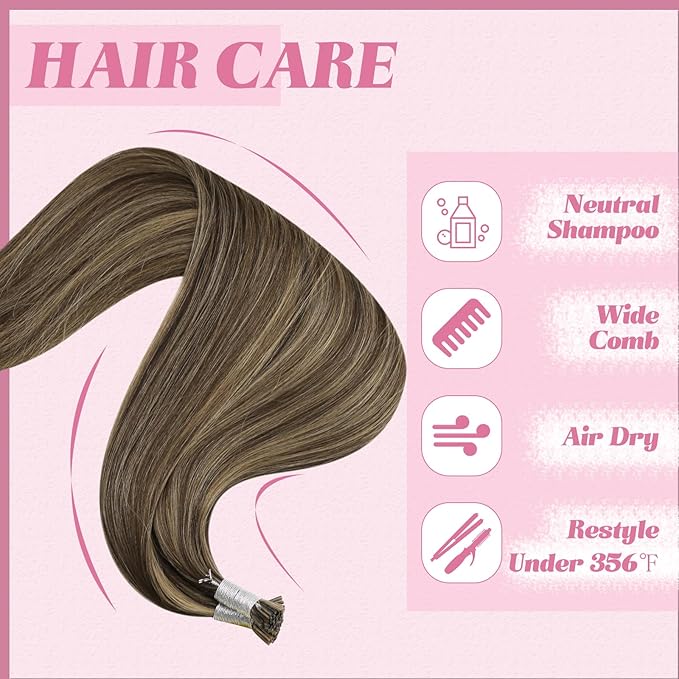 YoungSee Itip Hair Extensions Real Human Hair Brown I Tips Hair Extensions for Women Highlight Dark Brown and Blonde Tip Hair Extension Real Human Hair Long 24In 50g 50s