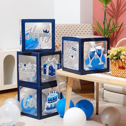 Capoda 44 Pcs Blue Silver Birthday Balloon Boxes by Capoda