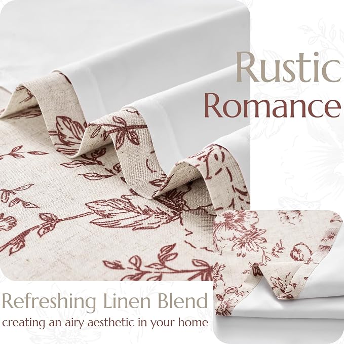 jinchan Floral Linen Curtains Lined 108 Inch Farmhouse Back Tab 2 Panels | - Image 3