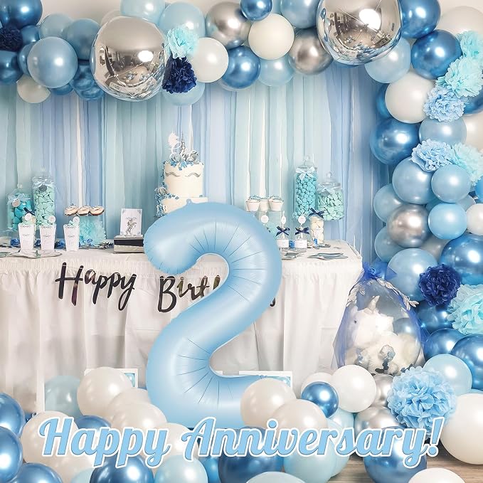 Light Blue Number 2 Balloon, 40 Inch Big Large Foil Number Balloons, Giant - Image 6