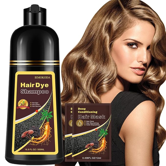 Instant Blonde Brown Hair Dye Shampoo for Vibrant Hair Color, Natural Herbal Hair Color Shampoo Hair Dye, 3 in 1 Coloring & Care Formula Lasts 3-4 Weeks, Easy & Quick to Use for Women Men, 500ML