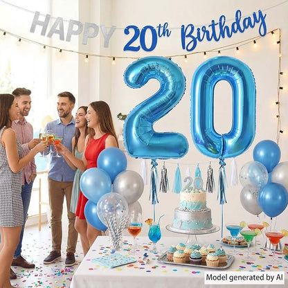 Shiny Light Blue Foil Number 20 Balloon, Radiant 20s Decade Party Decor and - Image 6