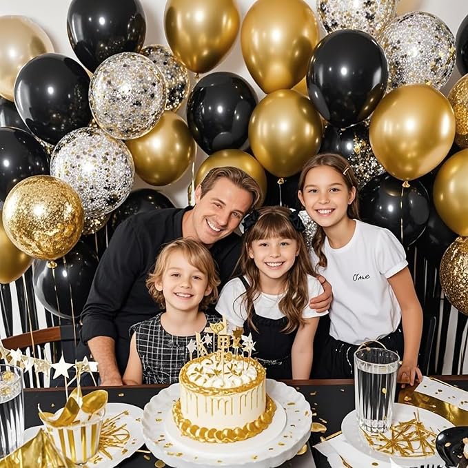 Patimate Black Gold Confetti Balloons Set - Image 3