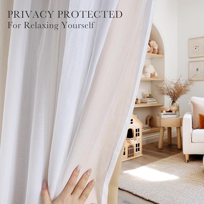 PONY DANCE Sheer Window Curtains, 52 by 95 in, Biscotti Beige, 2 Pieces | Mix & - Image 2