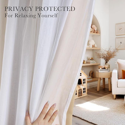 PONY DANCE Sheer Window Curtains, 52 by 95 in, Biscotti Beige, 2 Pieces | Mix & - Image 2