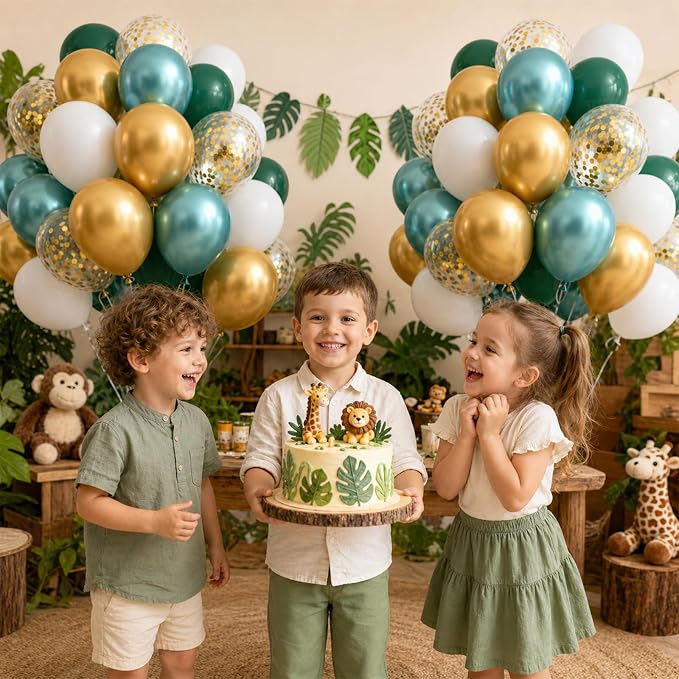 Metallic Green Gold Balloons, 60 Packs 12 Inch Dark Green White Gold Latex - Image 4