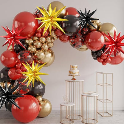 Gold Red Black Star Balloons, 22/27 Inch Red Gold Black Star Foil Balloons - Image 5