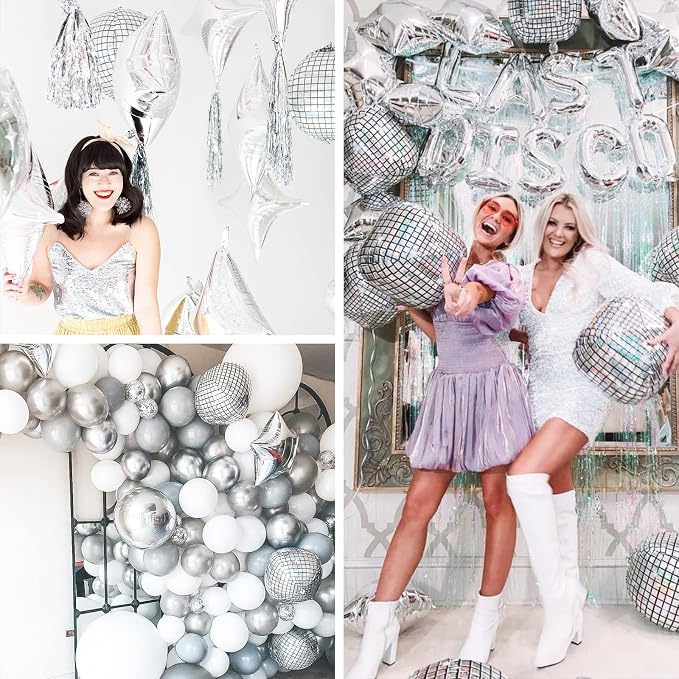PartyWoo Silver Disco Ball Large Giant 4D Jumbo Foil Balloons 6pcs 22 Inch | 22 - Image 7