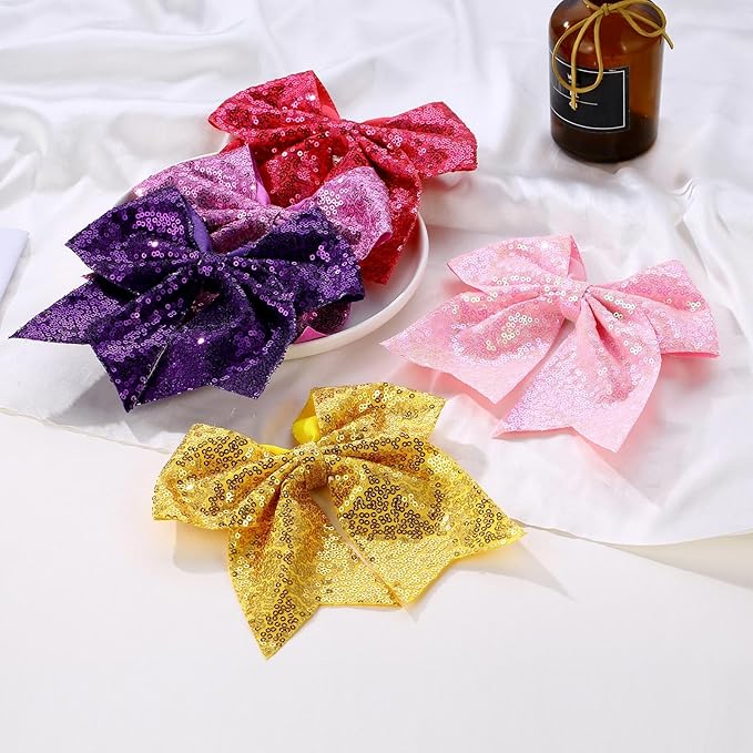 Large Glitter Cheer Bows Clips, Jumbo Big 7 Inch Cheerleading Sequin Hair Bow Hair Accessories for Teens Girls Football Sports Cheerleader Outfit Uniform (Yellow)