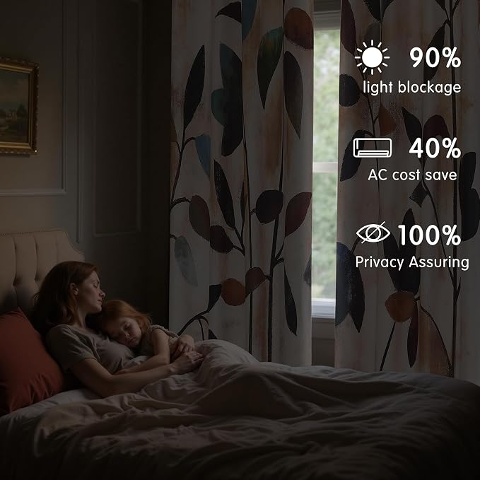 SUBRTEX Blackout Curtains 52Wx108L, Room Darkening Floral Curtains, Thermal - Image 6
