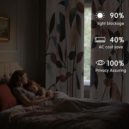 SUBRTEX Blackout Curtains 52Wx108L, Room Darkening Floral Curtains, Thermal - Image 6