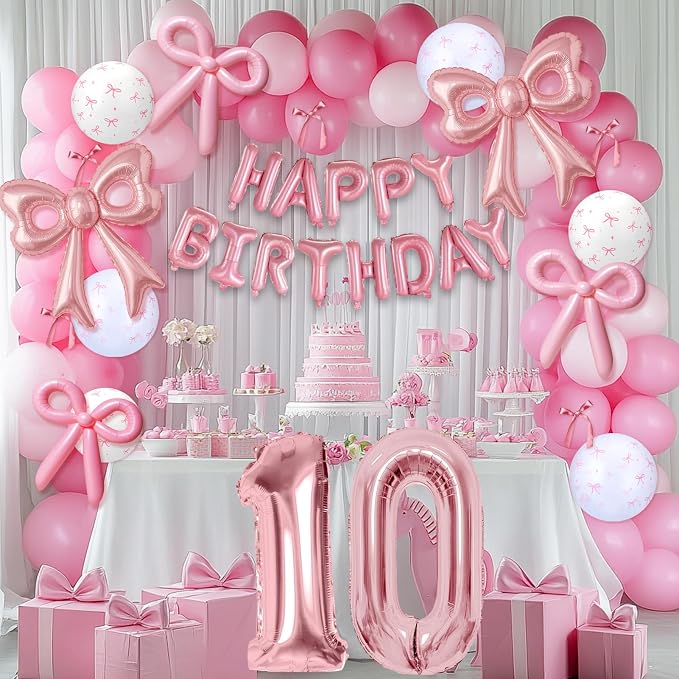 Bow Number 0 Birthday Balloons, 40”Pink Aluminum Foil Balloons Happy Birthday - Image 7