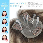 SARO-UP Hair Toppers for Women Real Human Hair Toppers for Women with Thinning Hair pieces with No Bangs 3 * 4Inch Hand-Tied Invisible Upgrade Swiss Base 10Inch Topper (2T613#)