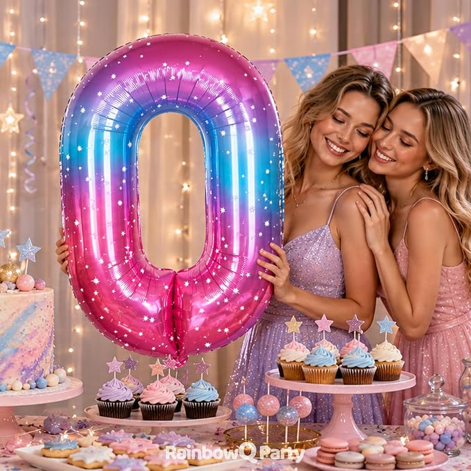 RainbowQ Blue Pink 10 Balloon Number 40 Inch Big 0-10 Foil Large Balloon | - Image 5