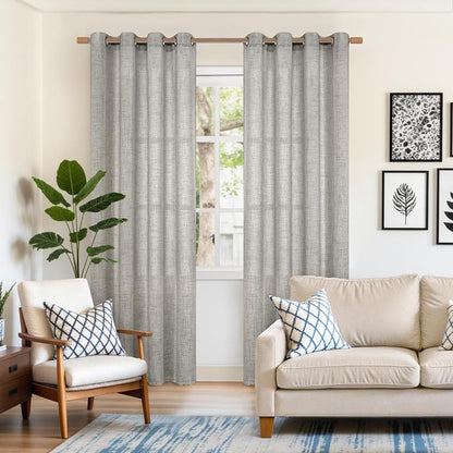YoungsTex Dark Grey Linen Curtains 84 Inch Length 2 Panels - Image 3