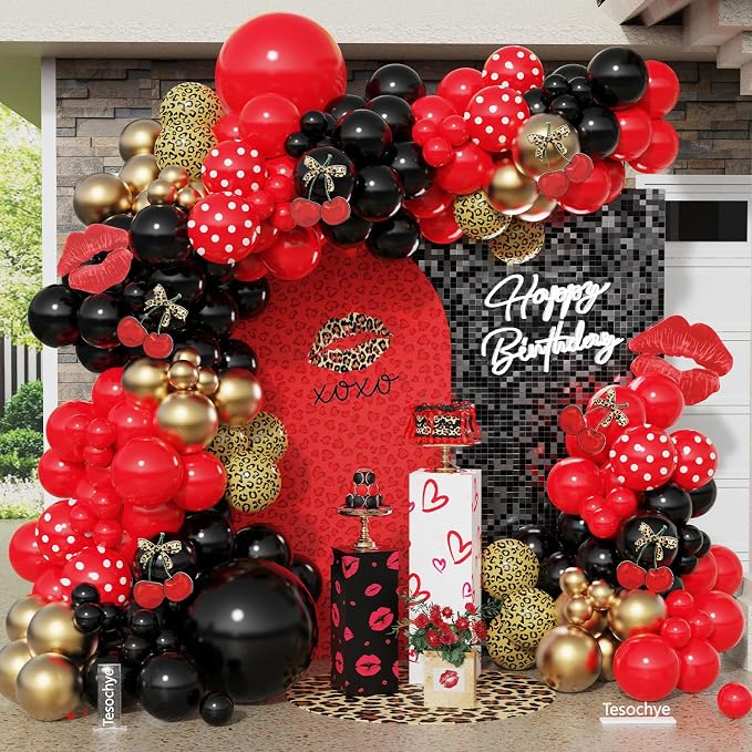 145pcs Red and Black Balloon Arch Kit by Tesochye