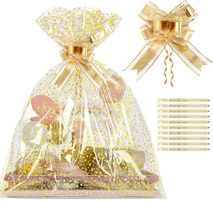 COQOFA 20 Pieces Large Cello/Cellophane Bags, 24x30 Inches Clear Basket Gift by COQOFA