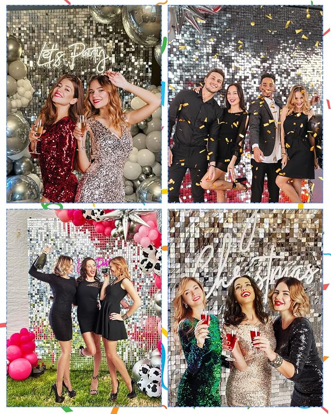 Silver Shimmer Wall Backdrop 36 Panels Cover 6 x 6 Ft, Photo Backdrops - Image 4