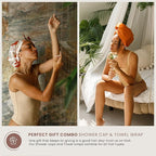 Shower Cap for Women, Luxury, Fashionable, Reusable, Waterproof Turban Shower Cap for Long Hair SMPL OBJECTS (Shapes of beige)