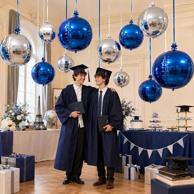 Blue Silver Round Foil Balloons - Image 7