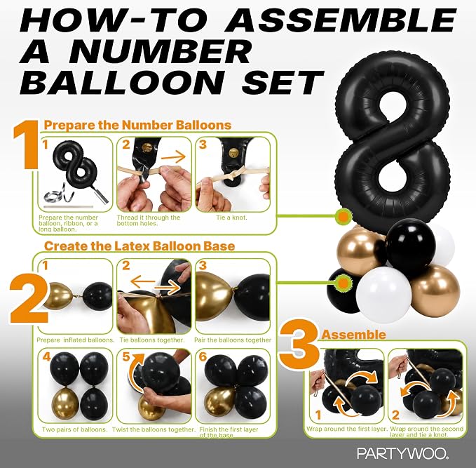 PartyWoo Number Balloons 40 Inch Black Number 8 Kit 25pcs - Image 7