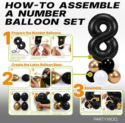 PartyWoo Number Balloons 40 Inch Black Number 8 Kit 25pcs - Image 7