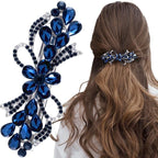 Joez Wonderful Rhinestone Hair Clip Sparkly Crystal Barrettes French Wedding Prom Engagement Pageant First Communion Hair Decorative Accessories for Women Long Hair (Bow Blue, 1 Pcs)