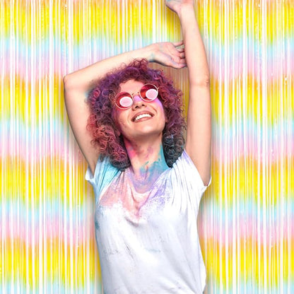 Voircoloria Pastel Foil Fringe Backdrop Curtains, 3 Pack | Tinsel Streamers - Image 7