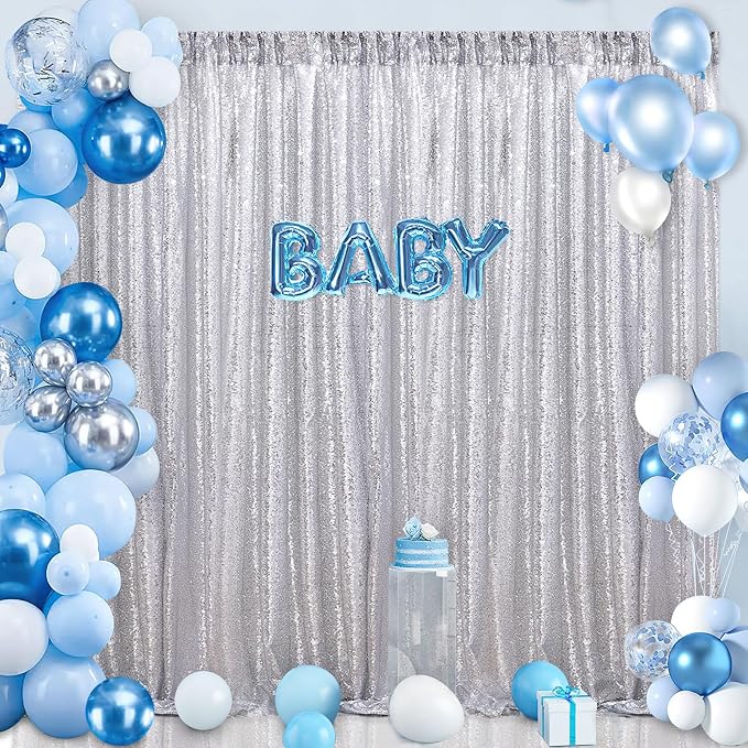 Silver Sequin Backdrop Curtains 4 Pcs 2ftx8ft Glitter Shimmer Fabric | Sparkly - Image 6
