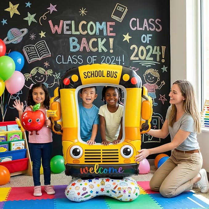 School bus decorations & Apple Foil Balloons Set | Features 1 interactive - Image 3