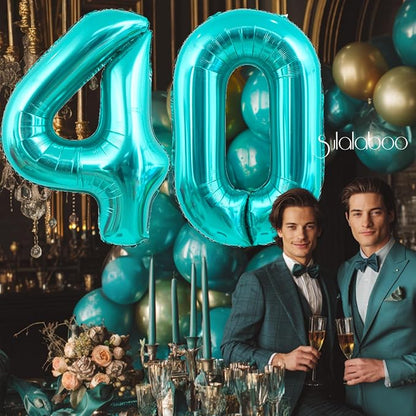 40 Inch Big Teal Blue Number 40 Foil 0-9 Mylar Helium Balloons | Large Digital - Image 3