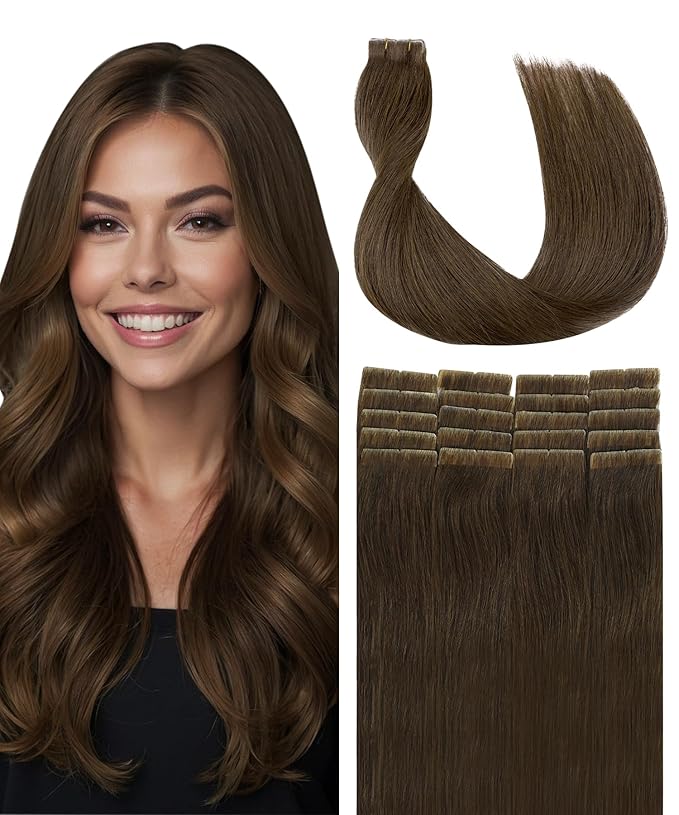 SURNEL Injection Tape in Hair Extensions Human #4 Chocolate Brown Invisible Tape in Extensions 20 Pcs 40g(#4,18)