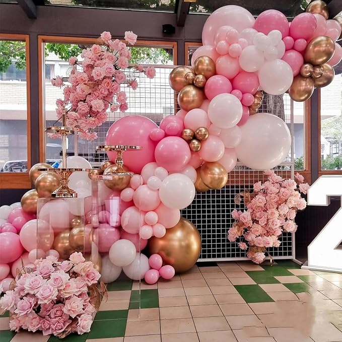 412Pcs Pink and White Balloons Arch Kit, 18 12 10 5 Inch Pink and Gold Balloon - Image 5