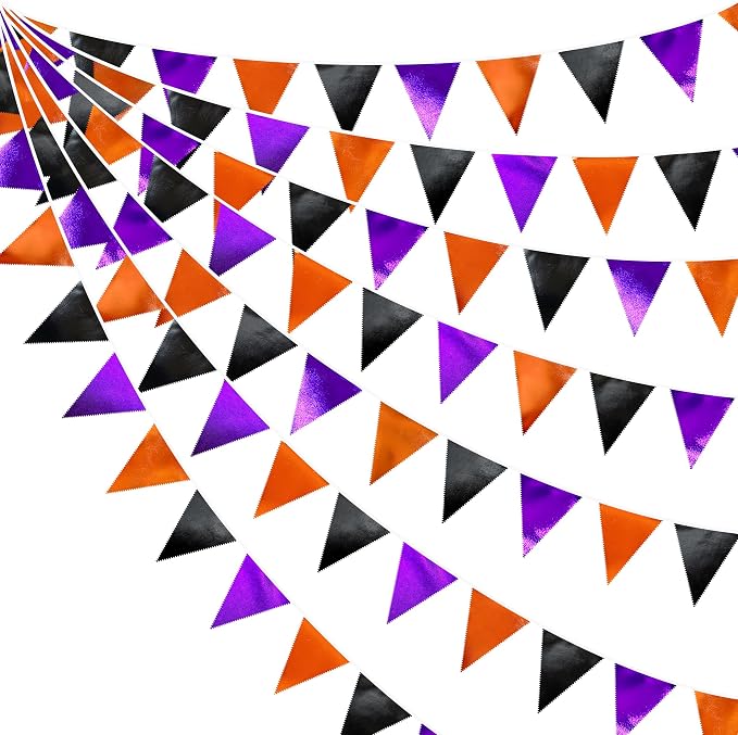 Black Orange Purple Halloween Party Decorations Metallic Fabric Triangle by pinkblume