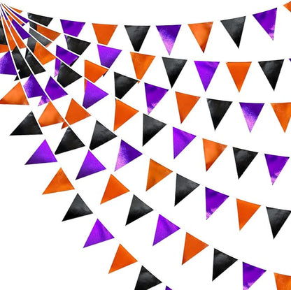 Black Orange Purple Halloween Party Decorations Metallic Fabric Triangle by pinkblume