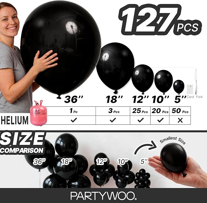 PartyWoo Black Balloons 99 pcs Different Sizes of 36 18 12 10 5 Inch Black - Image 6