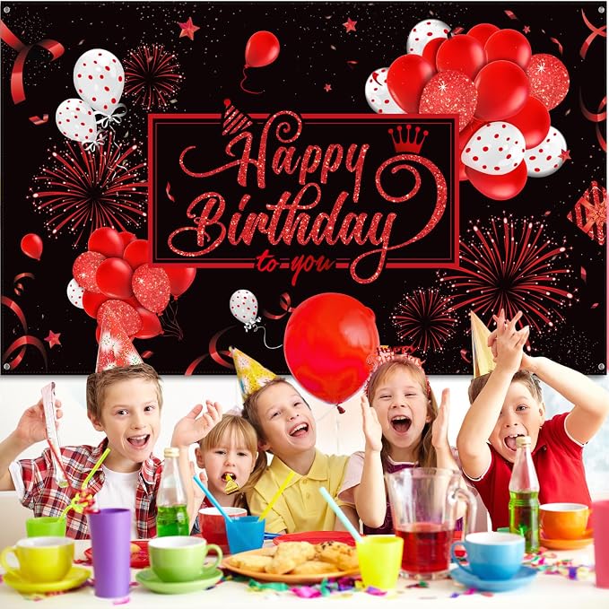 Blulu Happy Birthday Backdrop Banner Sign Poster Large Fabric Glitter Balloon - Image 6