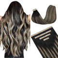 DOORES Tape in Hair Extensions Human Hair, Balayage Natural Black to Light Blonde 16 Inch 10pcs 25g, Remy Human Hair Tape in Natural Hair Extensions Straight