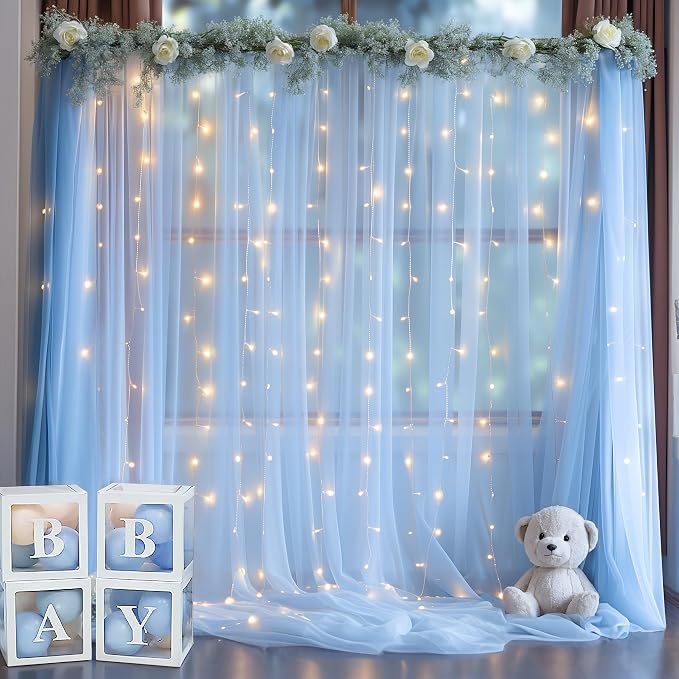 20x10ft Baby Blue Tulle Backdrop Curtain - Image 4