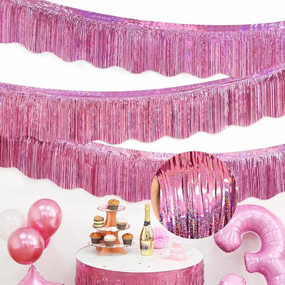 LOLStar Pink Foil Fringe Tinsel Garland, Tinsel Streamers Banner, 6 Pack | 60Ft - Image 2