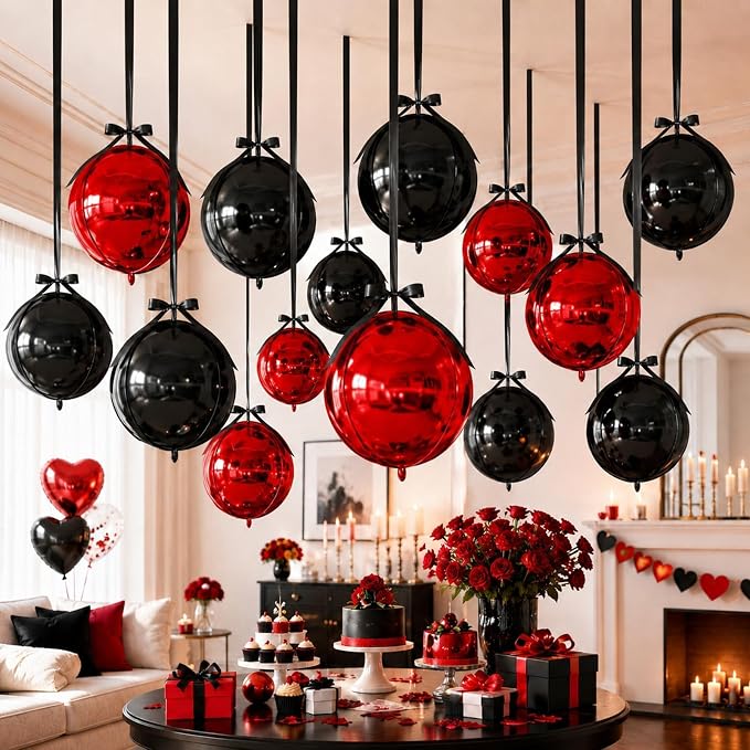 Black Red Round Foil Balloons - Image 8