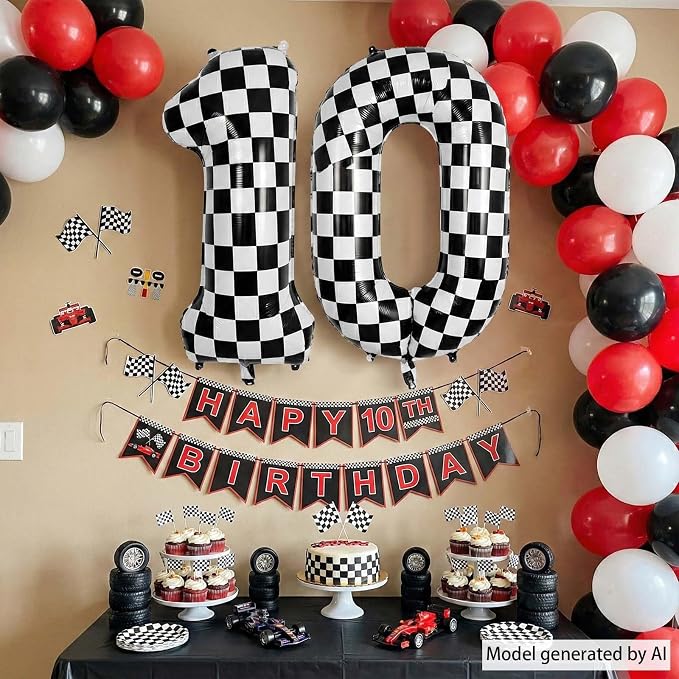 40 Inch Checkered Number 0 Balloon, Large Foil Black and White Number Balloons - Image 7
