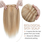 Hair Toppers for Women Real Human Hair No Bangs, 13 * 15 cm Larger Silk Base 150% Density Clip In Topper Hairpieces, Wiglet Top Pieces Add Volume -10 Inch 12P613 Golden Brown&Bleach Blonde