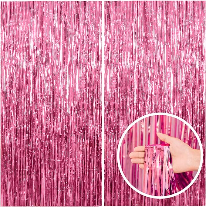 2 Pack Pink Backdrop Party Decorations Tinsel Curtain Party Backdrop Foil by BOMSI