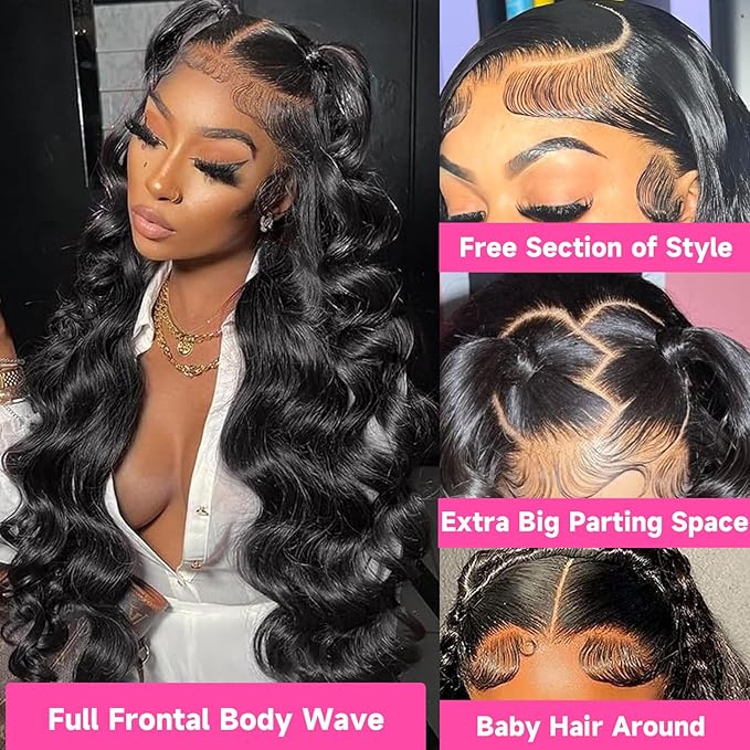 28 Inch 13x6 Body Wave Lace Front Wigs Human Hair Pre Plucked 200 Density HD Transparent Lace Frontal Wigs Human Hair for Women 12A Glueless Wigs Baby Hair Body Wave Wig Natural Black