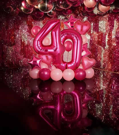 40 Inch Number Balloon Hot Pink 40 Set Pink Theme 40th Birthday Decor 10Pcs | - Image 5