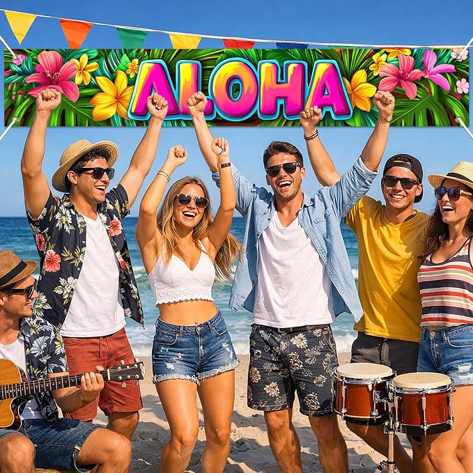 HOMETITUTE Luau Party Decorations Aloha Hawaiian Fence Banner 118 x 20 Inch | - Image 5