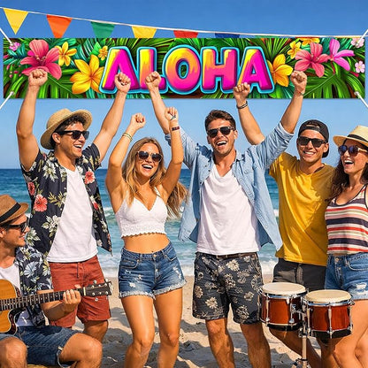 HOMETITUTE Luau Party Decorations Aloha Hawaiian Fence Banner 118 x 20 Inch | - Image 5