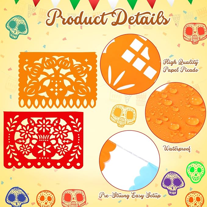 Boao 8 Packs 120 ft Mexican Party Decorations Fiesta Banner Plastic Papel - Image 3